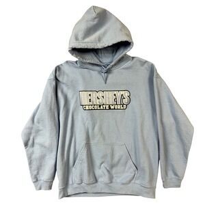 Hersheys Chocolate World Sweatshirt Light Blue Hoodie Pullover Long Sleeve